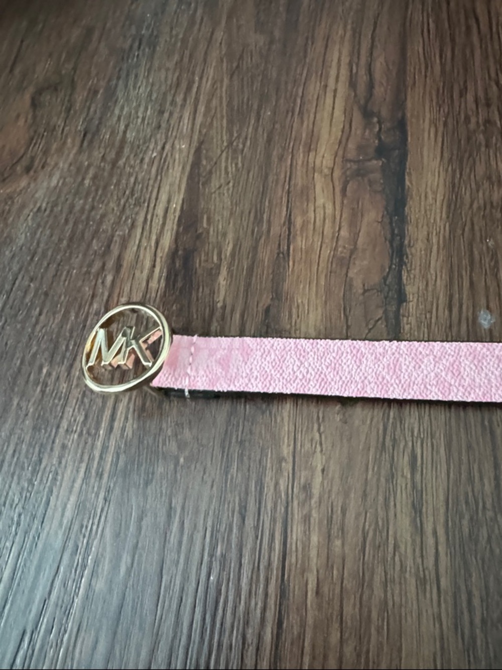Michael Kors Pink Leather Logo Strap Bracelet with Gold MK Emblem - Picture 2 of 4
